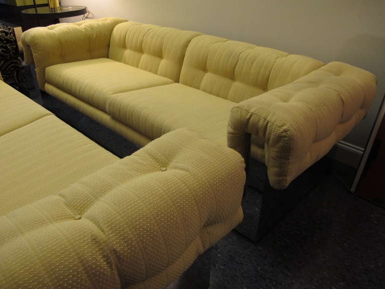 A Pair of Milo Baughman Sofas with Polished Chrome Bases 2