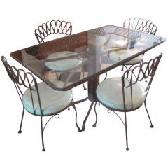 Used A Wrought Iron Outdoor Dining Set by Salterini with Bar Stools