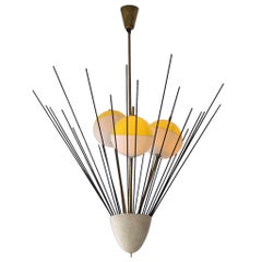 Arredoluce Chandelier with Brass Rods and Three Shades