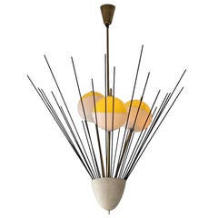 Arredoluce Chandelier with Brass Rods and Three Shades 6