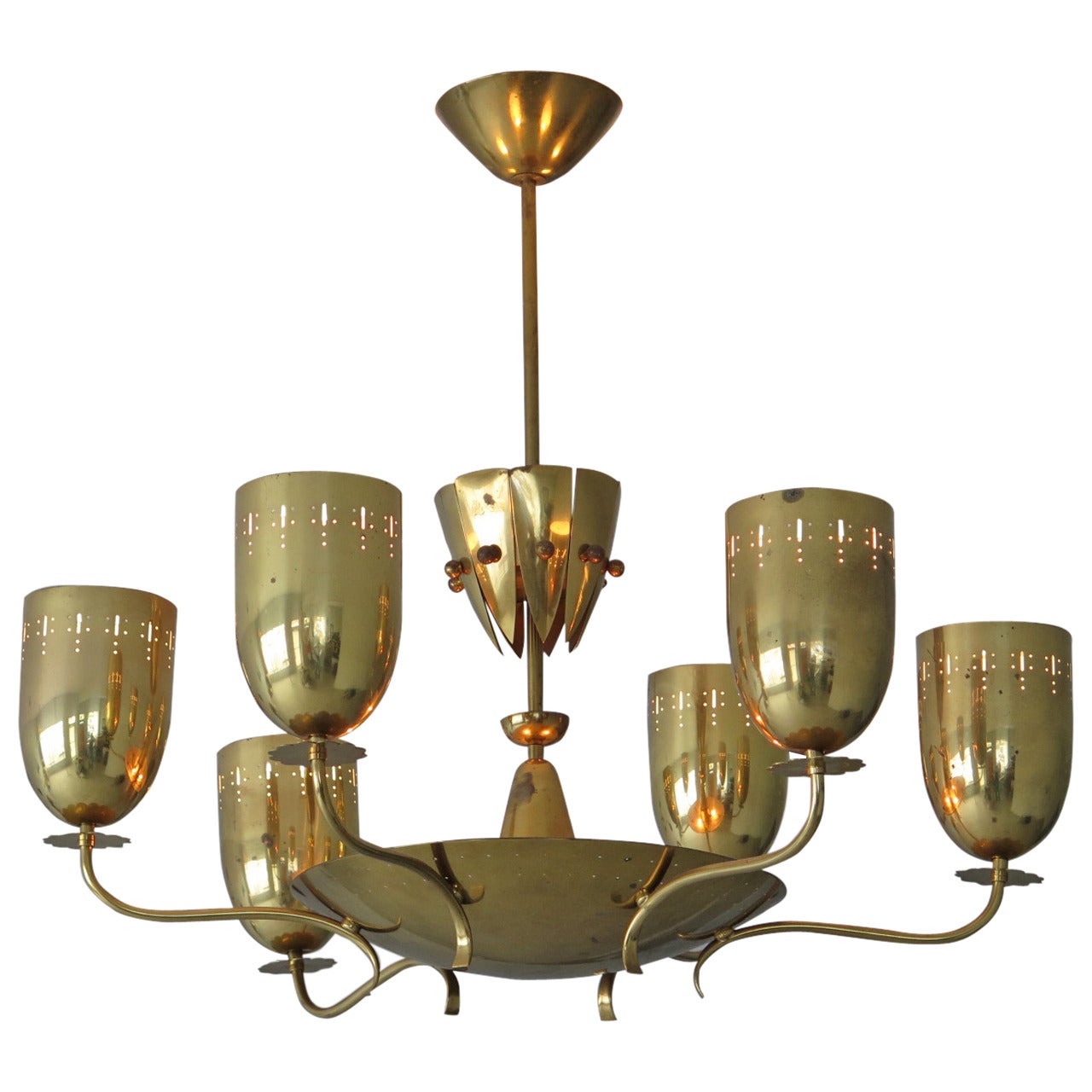 Large German Chandelier in Polished Brass, circa 1950s For Sale