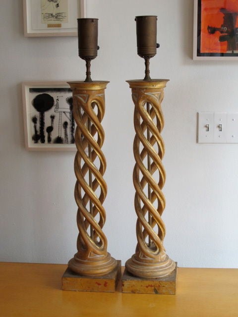 Wood A Pair of Frederick Cooper Twisted Column Lamps