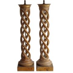 Vintage A Pair of Frederick Cooper Twisted Column Lamps