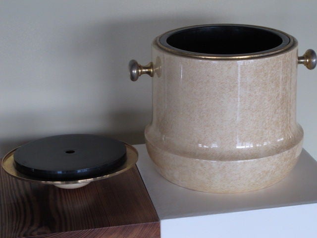 Wood Aldo Tura Ice Bucket in Goatskin