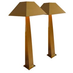 A Pair of Karl Springer Column Floor Lamps in African Makore