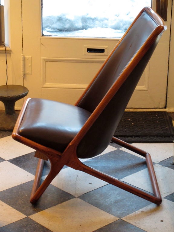 Ward Bennett "Scissor" Chair In Burgundy Hermes Leather