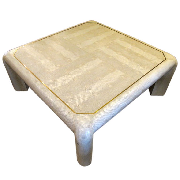 A Karl Springer Embossed  Faux Leather Coffee Table