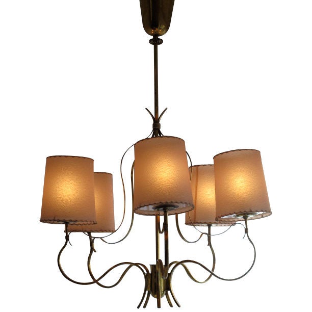 Elegant Polished Brass Chandelier By Paavo Tynell
