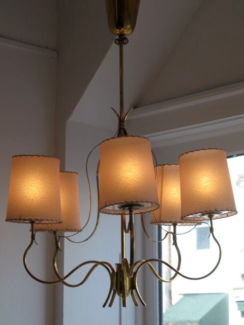 Elegant Polished Brass Chandelier By Paavo Tynell 3