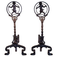 A Pair of "Satyr" Andirons in Wrought Iron by Oscar Bach