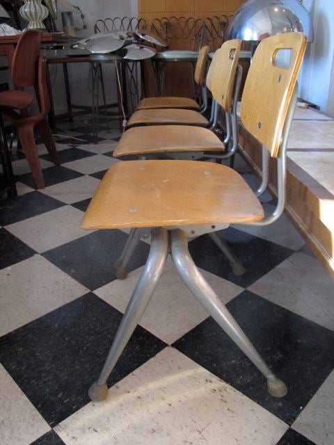 A Set of Six Plywood School Chairs