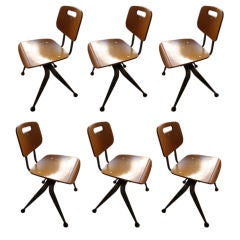 Retro A Set of Six Plywood School Chairs