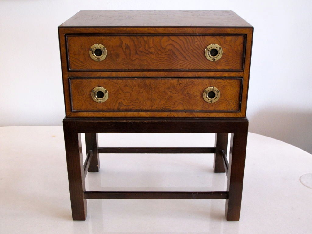 A miniature chest with brass handles and classic hardware by John Widdicomb.