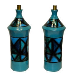 A Pair of Large Blue Green Ceramic Lamps from Italy 10