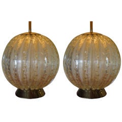 A Pair of Impressive Ball Shaped Barovier Murano Lamps