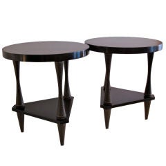 A Pair Of Occasional Tables By James Mont In Black Lacquer Signed