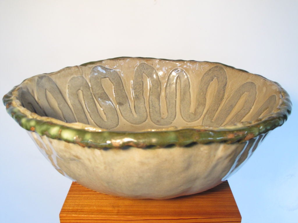 American A Large Decorated Ceramic Bowl By Marguerite Antell For Sale