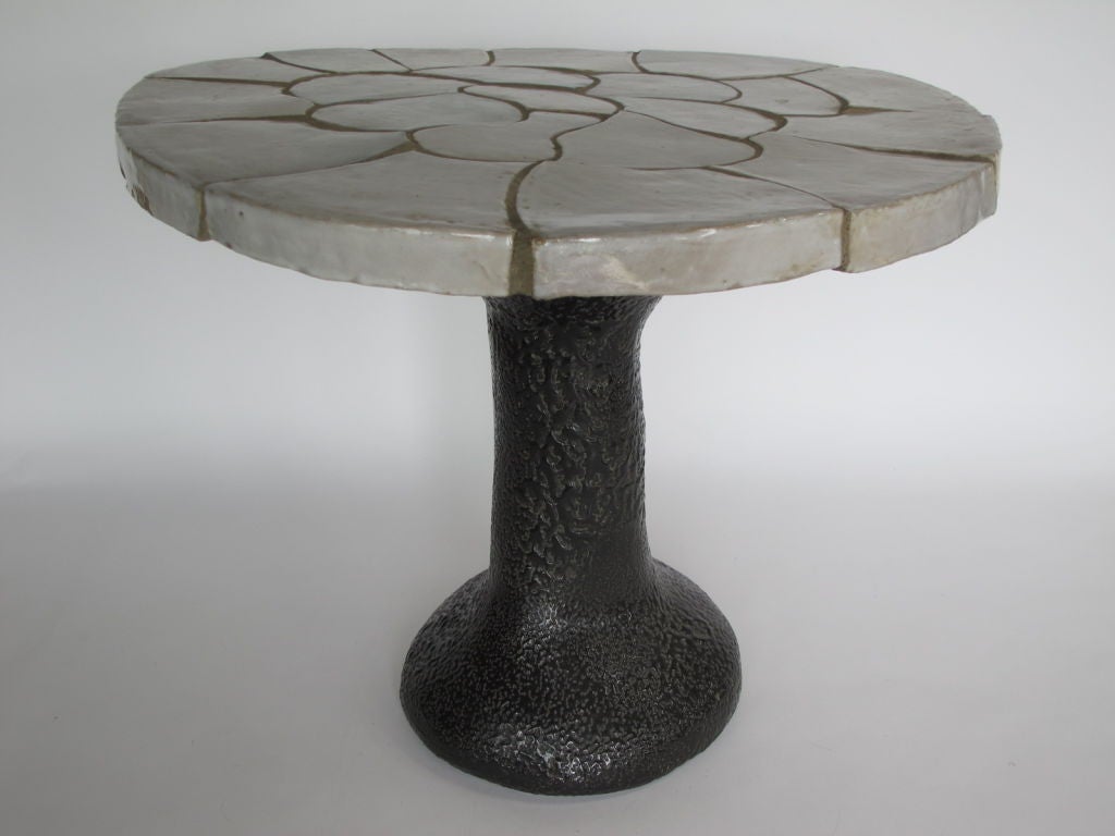 A whimsical ceramic table by Marguerite Antell. Unique example from 1981.