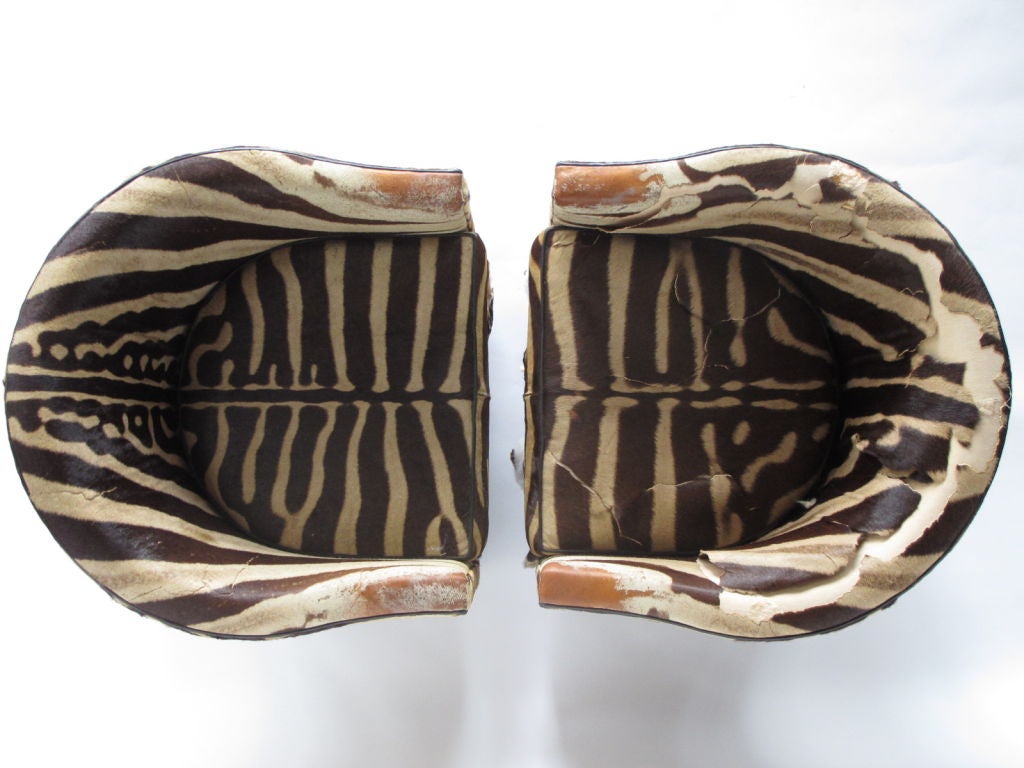 Mid-20th Century A Pair of Wormley for Dunbar Barrel Chairs in Original Zebra