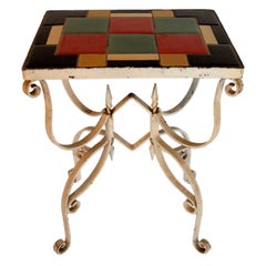 Unusual Art Deco Tile Top Table with Wrought Iron Base