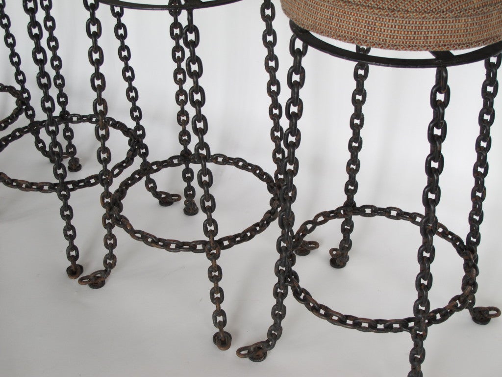 A Set of Four Wrought Iron Chain Link Barstools at 1stdibs