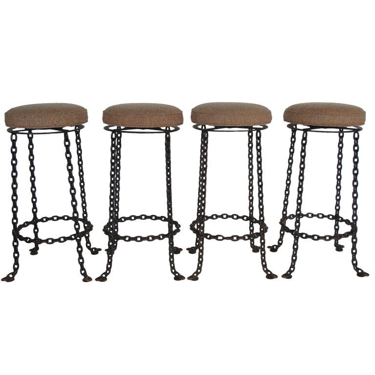 A Set of Four Wrought Iron Chain Link Barstools