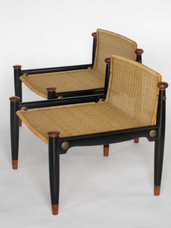 A Pair of Low Back Decorative Wicker Chairs by Frank Kyle
