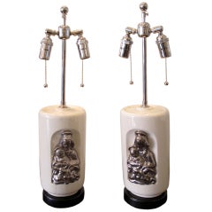 A Pair of Waylande Gregory "Madonna and Child" Ceramic Lamps 7