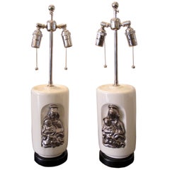 Retro Pair of Waylande Gregory "Madonna and Child" Ceramic Lamps