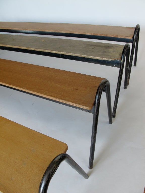 Steel A Set of Four School Benches Dutch ca' 1950's