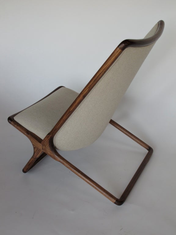 Ash A Pair of Ward Bennett Scissor Chairs in Natural Linen