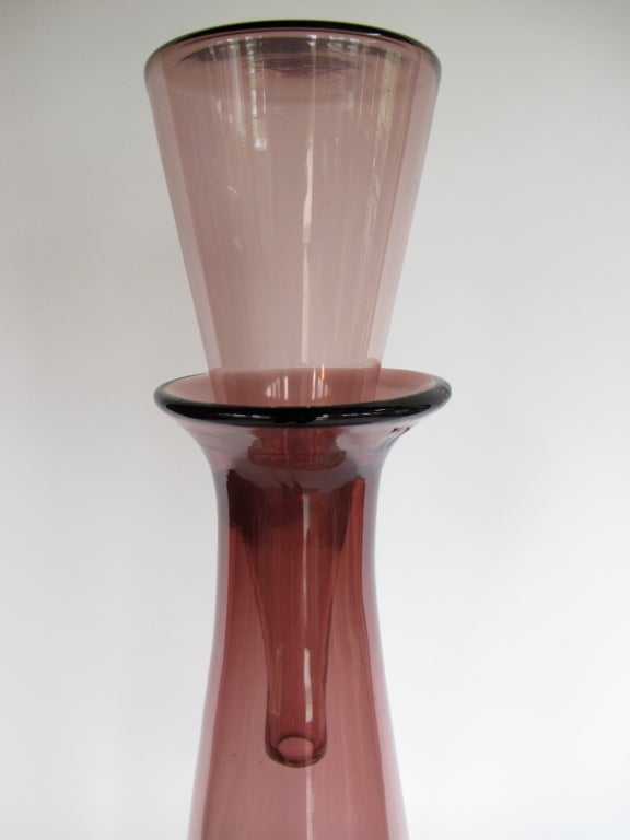 A massive amethyst Blenko bottle with decanter. Height is 32.5