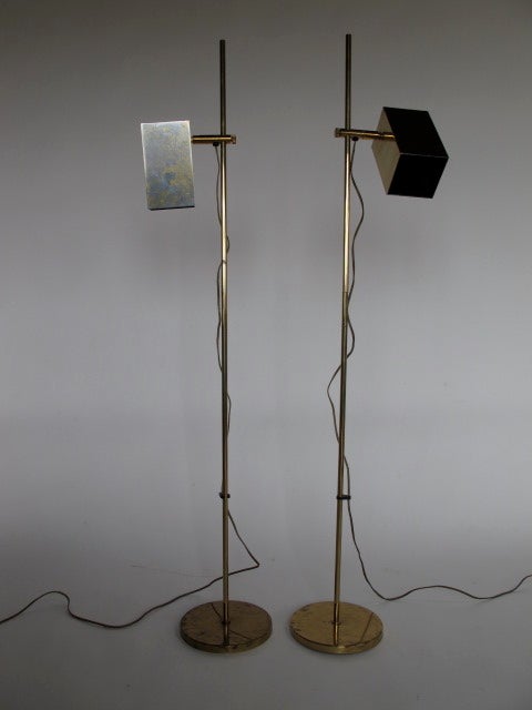 A pair of Koch/Lowy adjustable height reading lamps, brass.