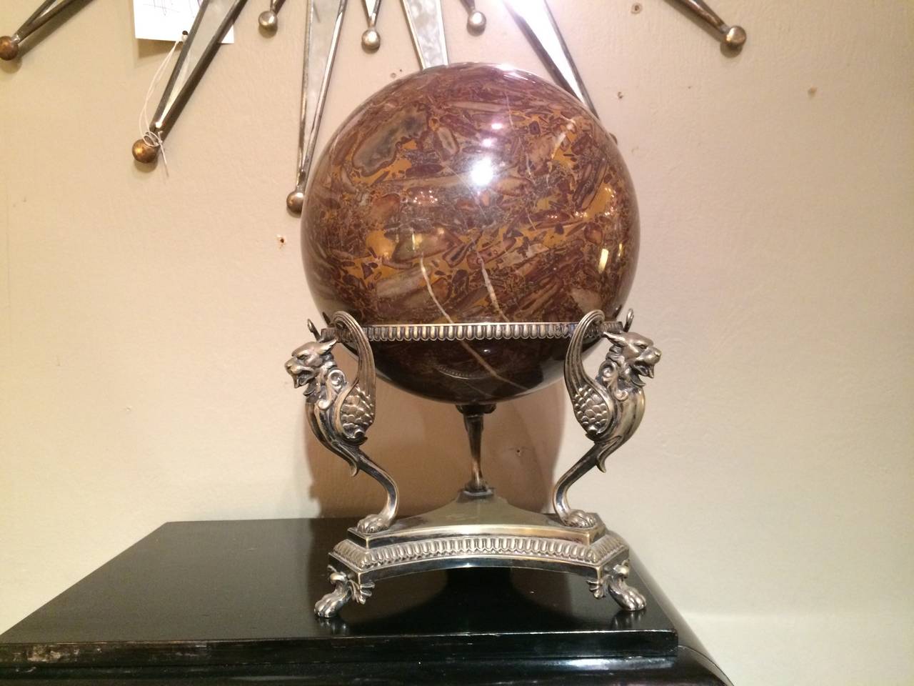 Large Marble Orb on Silver Stand 1