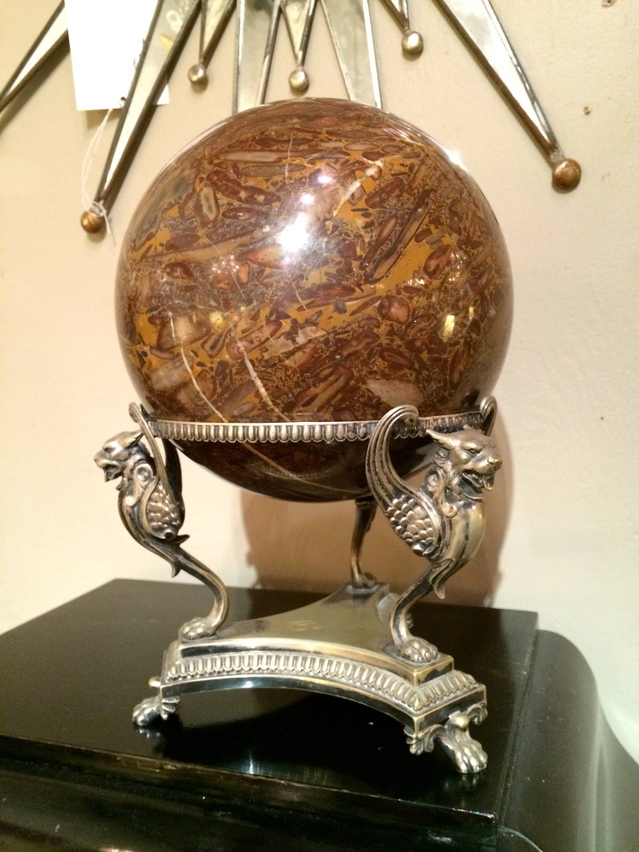 Large Marble Orb on Silver Stand 4