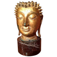 Gilt Bronze Head Sculpture of Buddha