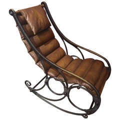 Antique Bronze and Leather Rocking Chair R. W. Winfield