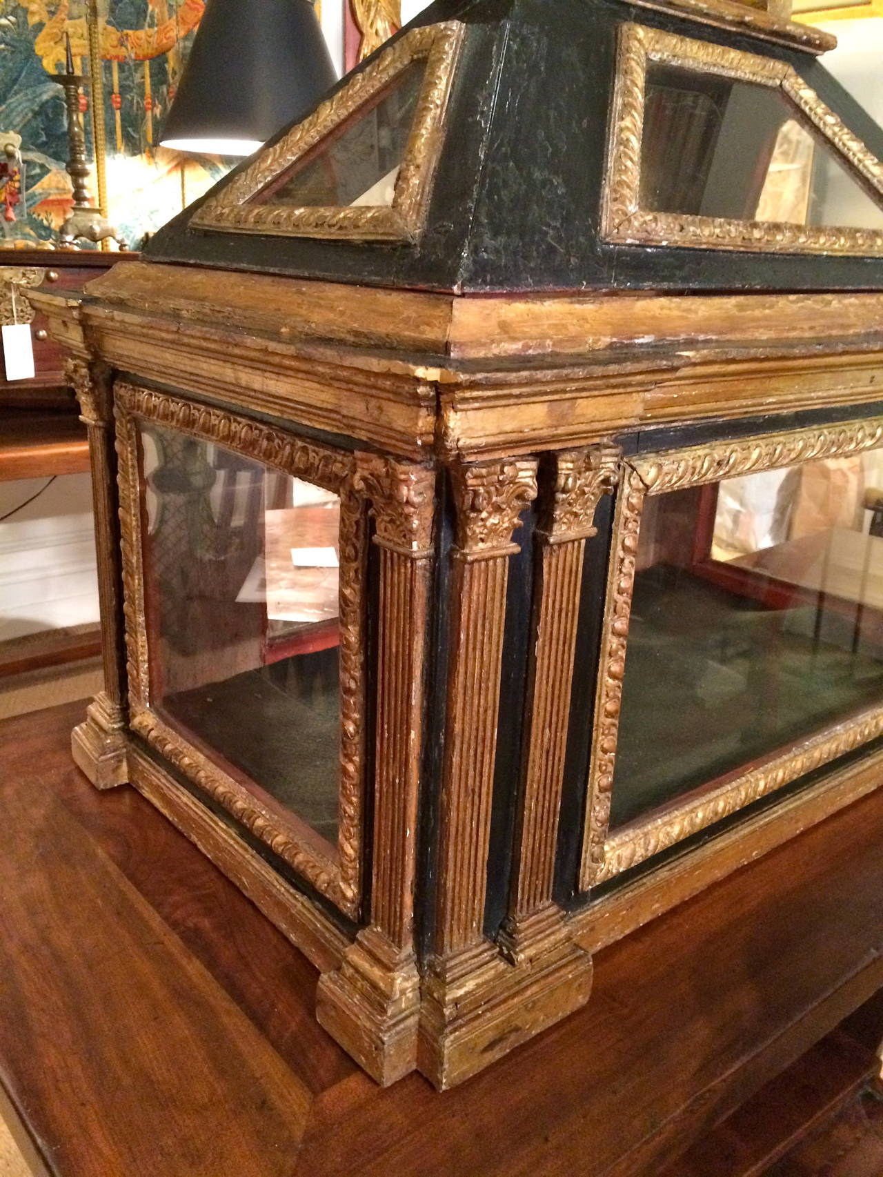 18th Century Italian Neoclassical Painted and Gilt Wood Architectural Reliquary