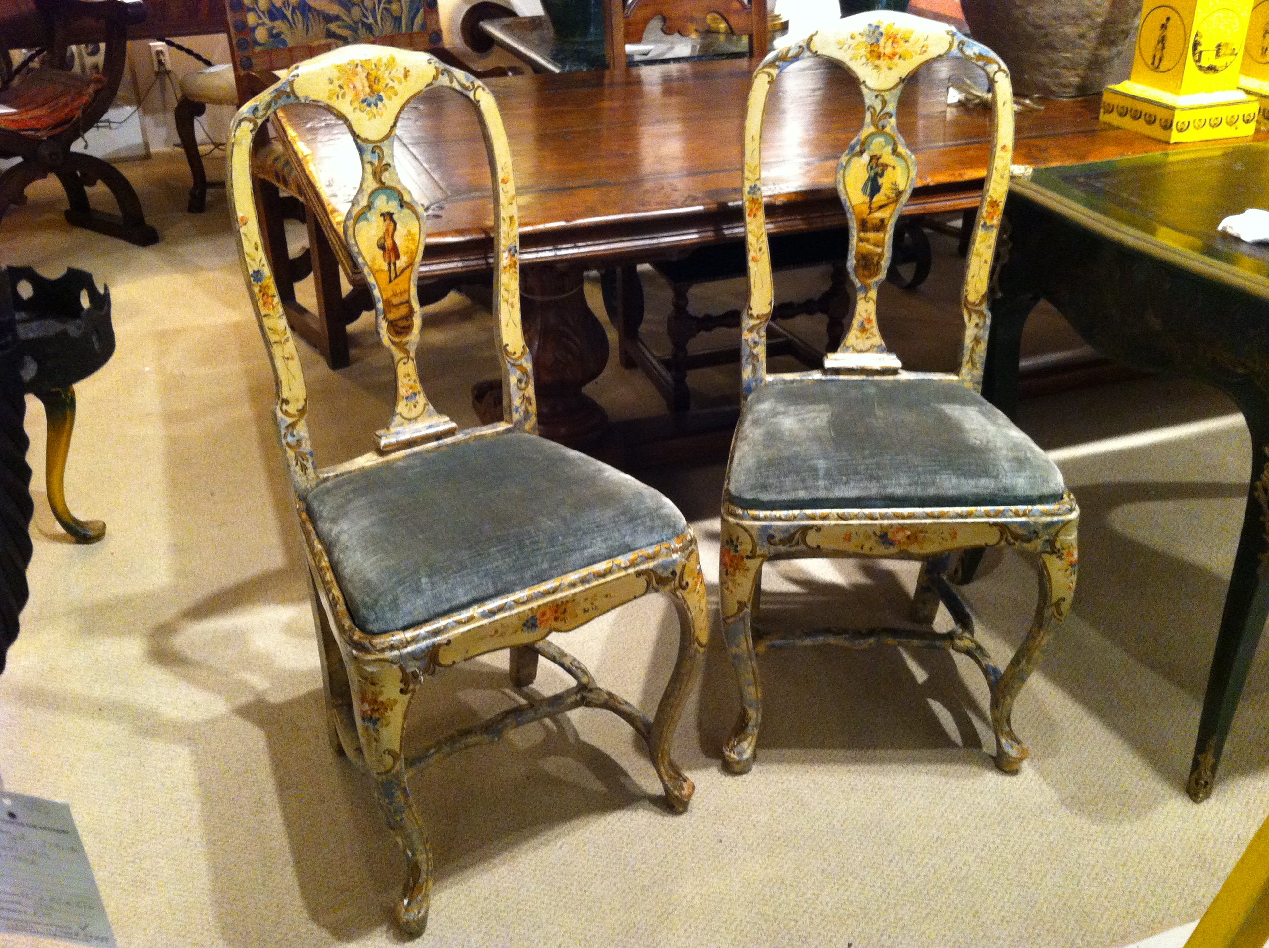 Pair Venetian Painted Side Chairs