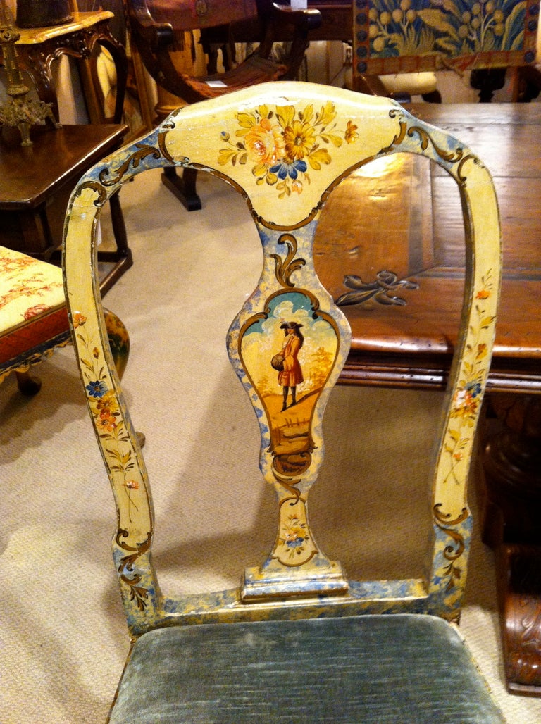 Rococo Pair Venetian Painted Side Chairs