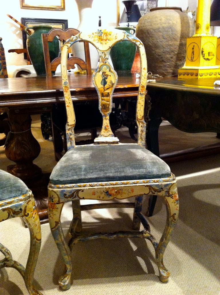 Pair Venetian Painted Side Chairs In Good Condition In Stamford, CT