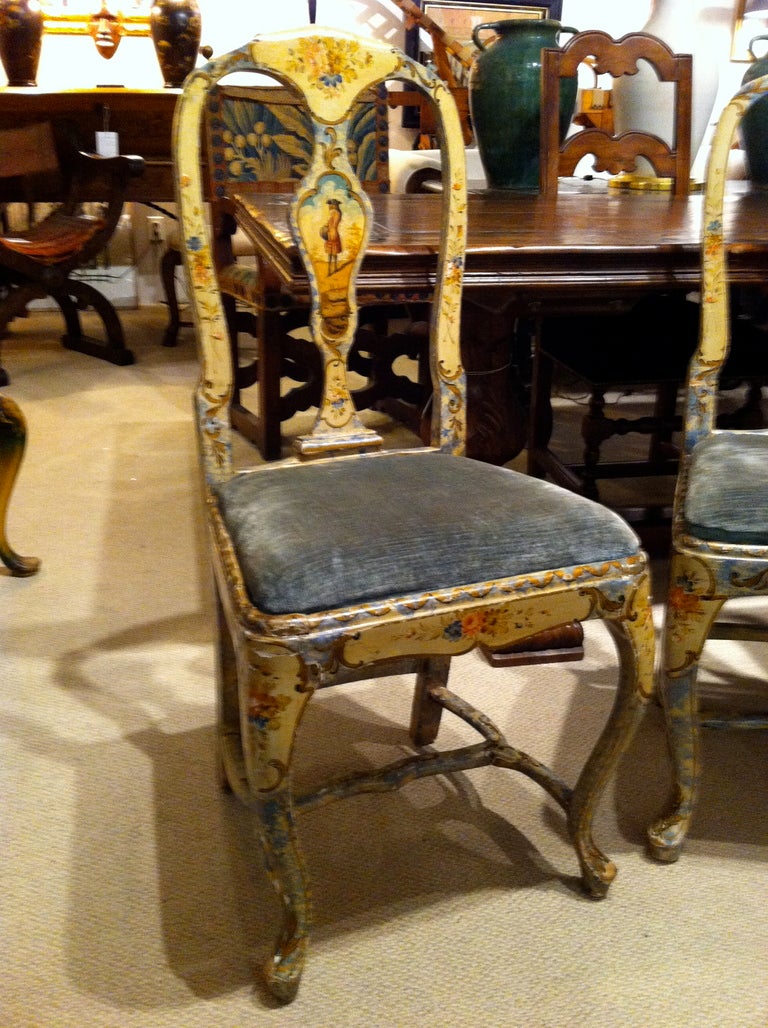 Mid-20th Century Pair Venetian Painted Side Chairs