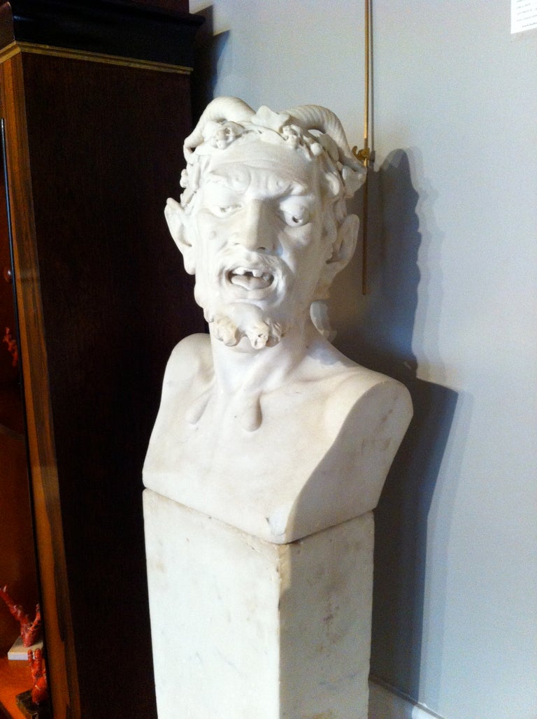 Carrara Marble Neoclassical Italian Marble Satyr Herm