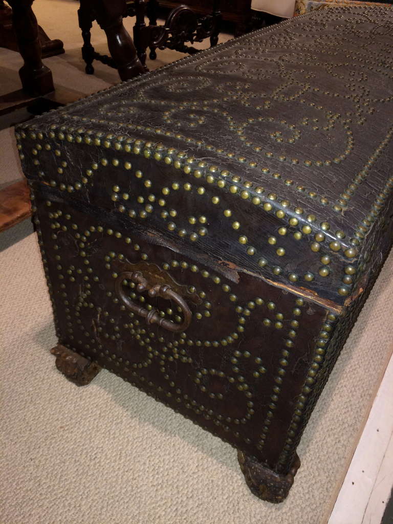 Baroque Spanish Leather Trunk with Brass Studs