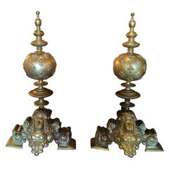 Massive French Louis XV Gilt Bronze Andirons