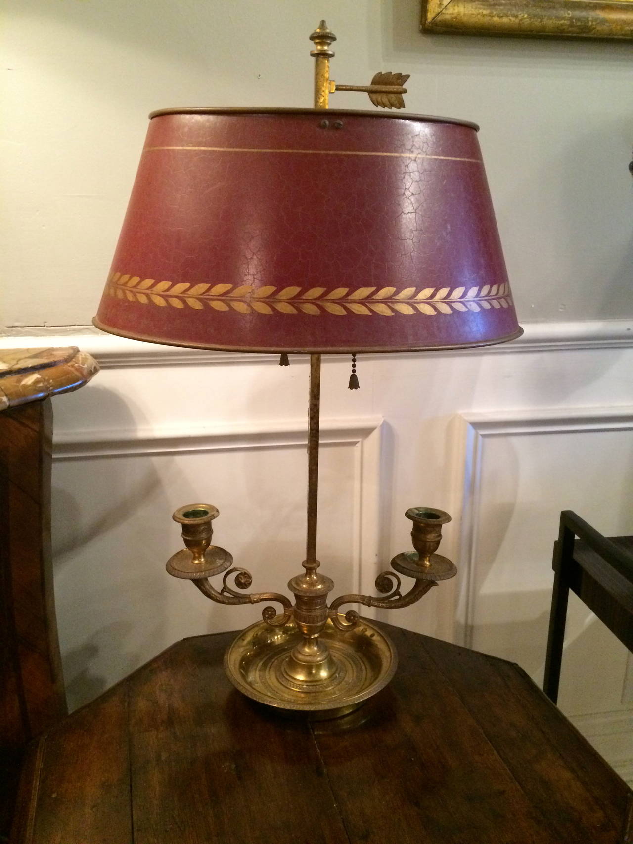 Mid-19th Century Red Tole Bouillotte Lamp