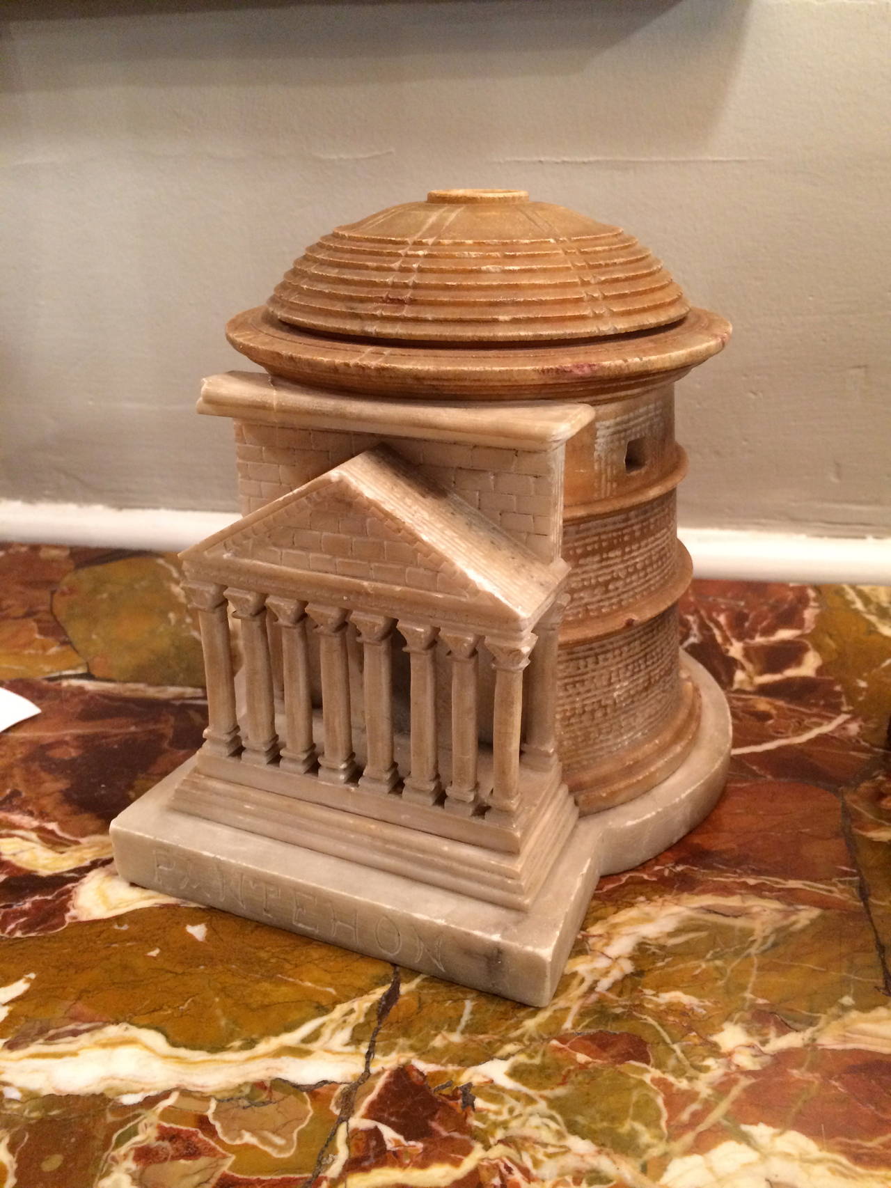 Fine quality Italian Grand Tour model of the Pantheon in Rome carved from brown and white alabaster. A charming architectural model of the famous landmark which was a major attraction to those making the 'Grand Tour' of Italy's ancient sites.