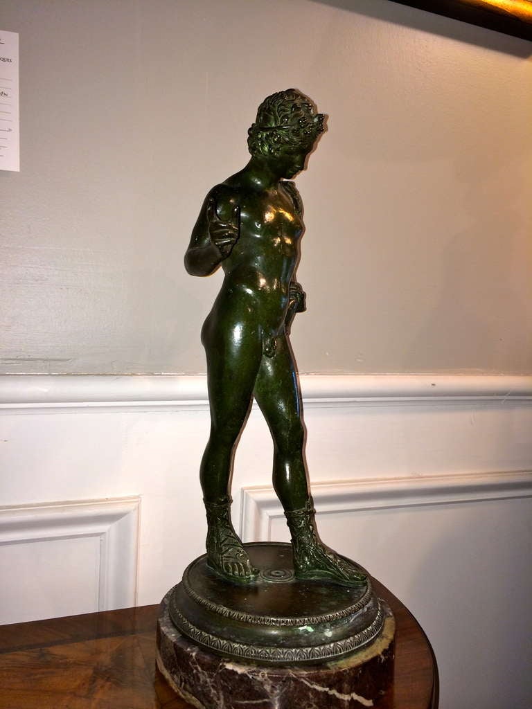 19th Century Grand Tour Bronze Narcissus- Signed by Maker