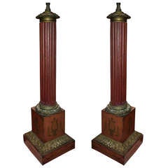 Pair Red Tole French Empire Lamps