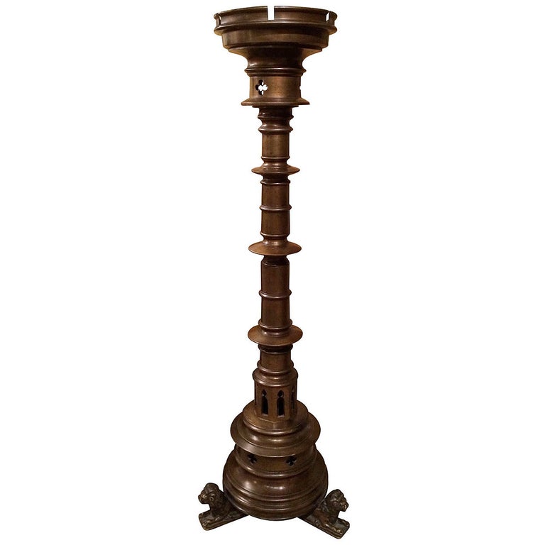 Gothic Bronze Candelabrum Floor Lamp with Lion Feet For Sale at 1stDibs